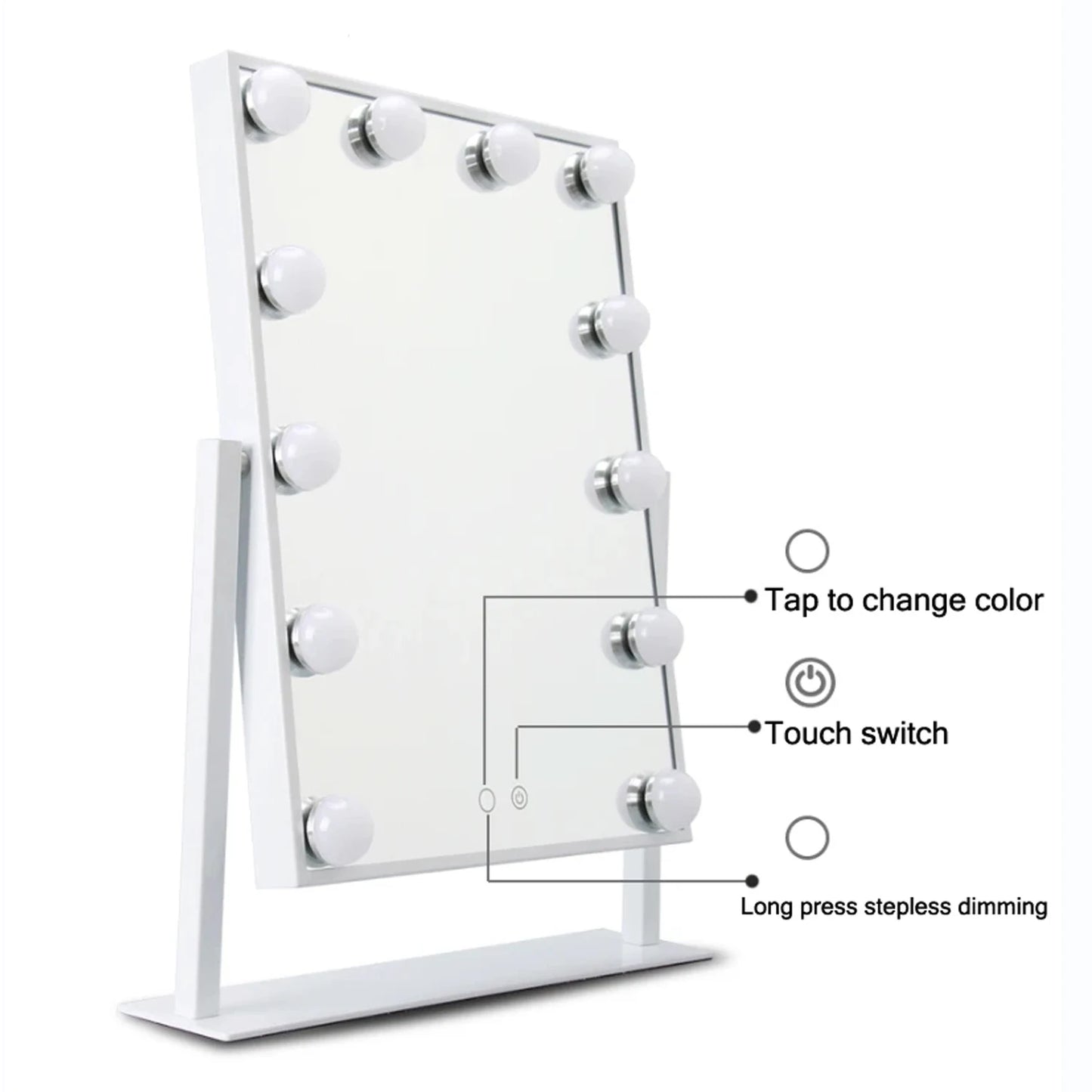 Vanity Makeup Mirror with Lights - 9/12 LED Bulbs, Touch Control, 3 Colors Light, 360° Rotation, Light Up Vanity Mirror