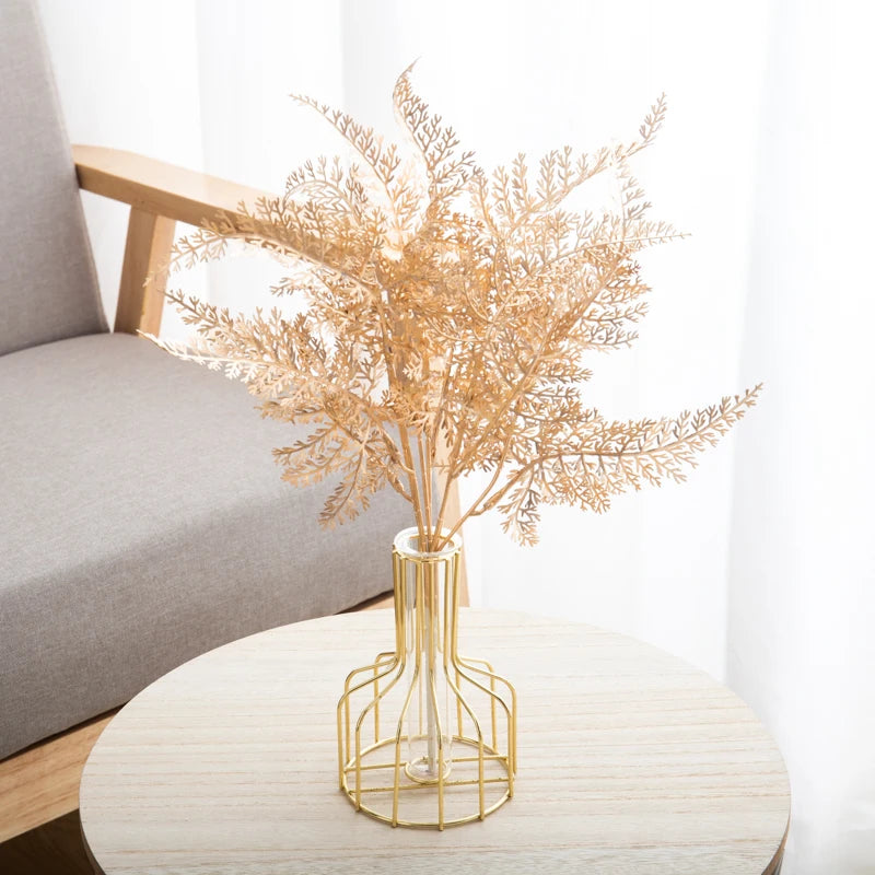 Artificial Plants Gold Fake Flowers Plastic Grass Wedding Arrangement Leaves Autumn Home Party Supplies Christmas Decorations