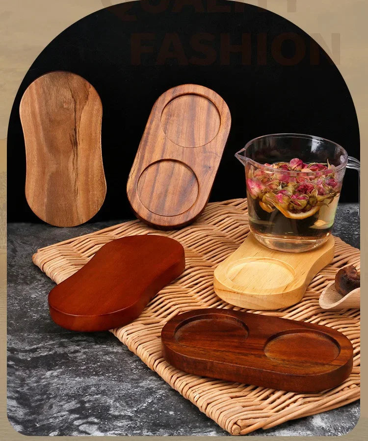 Wood Pepper Mill Tray Bamboo Salt Pepper Shaker Stand Tray Double Hole Base Tea Tray Home Decor Seasoning Bottle Storage Holder