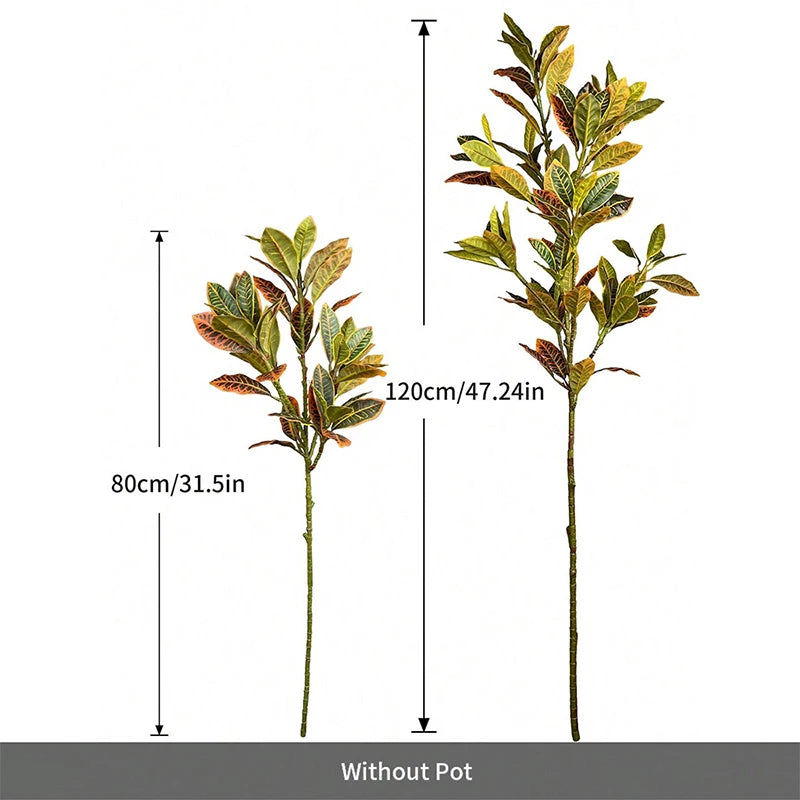 80-120cm Artificial Large Tropical Plant Branch Fake Magnolia Leaves Plastic Banyan Tree Branch for Home Garden Party Decoration