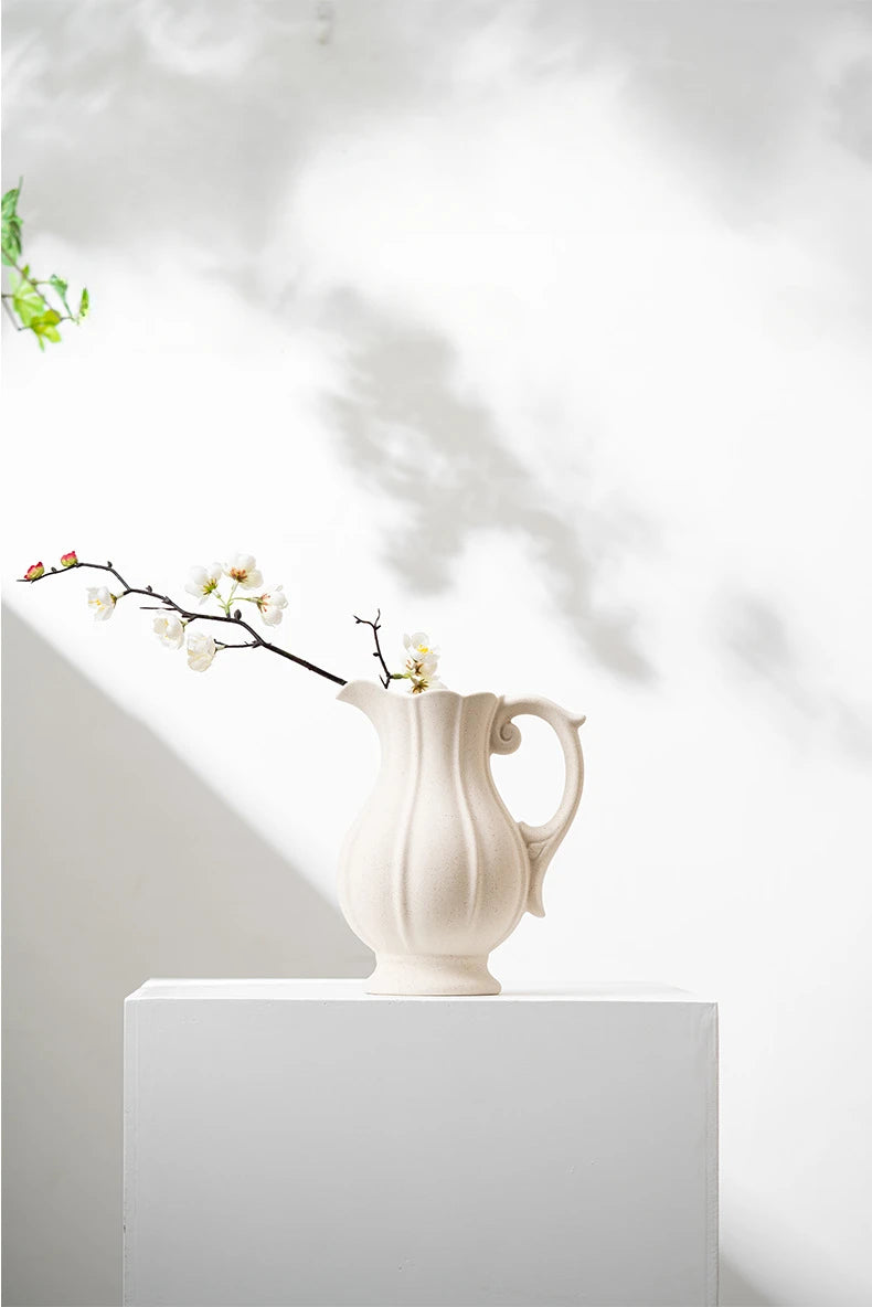 White Pot shaped Ceramic Vase Kettle Ceramic Vase Dual-use Irrigation And Watering European Minimalism