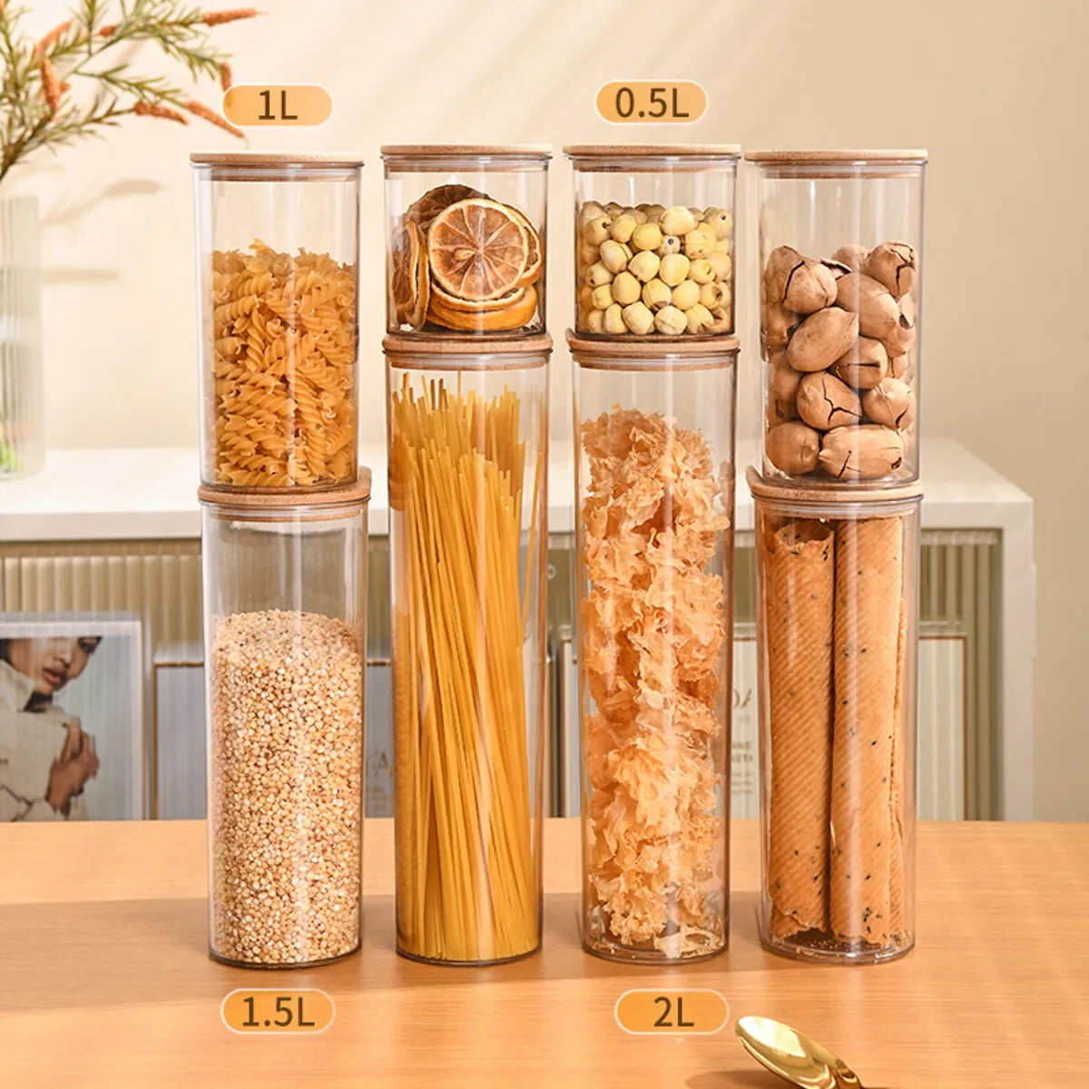 Storage Containers with Lids,Clear Food Jars Fits for Pantry,Coffee Bar,Airtight Canisters for Organizer Pasta,Sugar,Coffee Bean