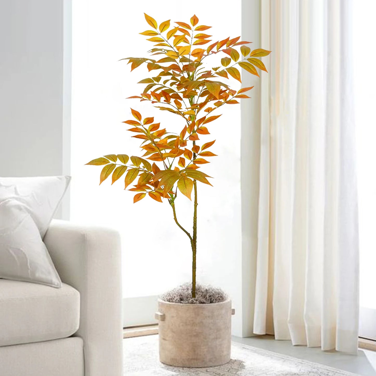 76-105-135cm/53.1in Artificial Ficus Tree Branch Fake Lacquer Tree Plastic Banyan Plants Green Tall Palm Leaves For Home Garden