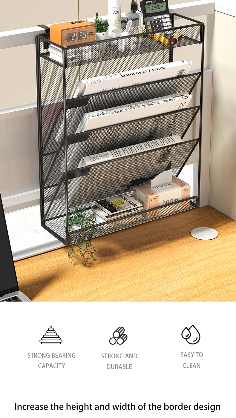 Wall File Holder 5 Pocket Mesh Hanging Wall Organizer Vertical Hanging File Folder Holder Magazine Rack for Paper Organization