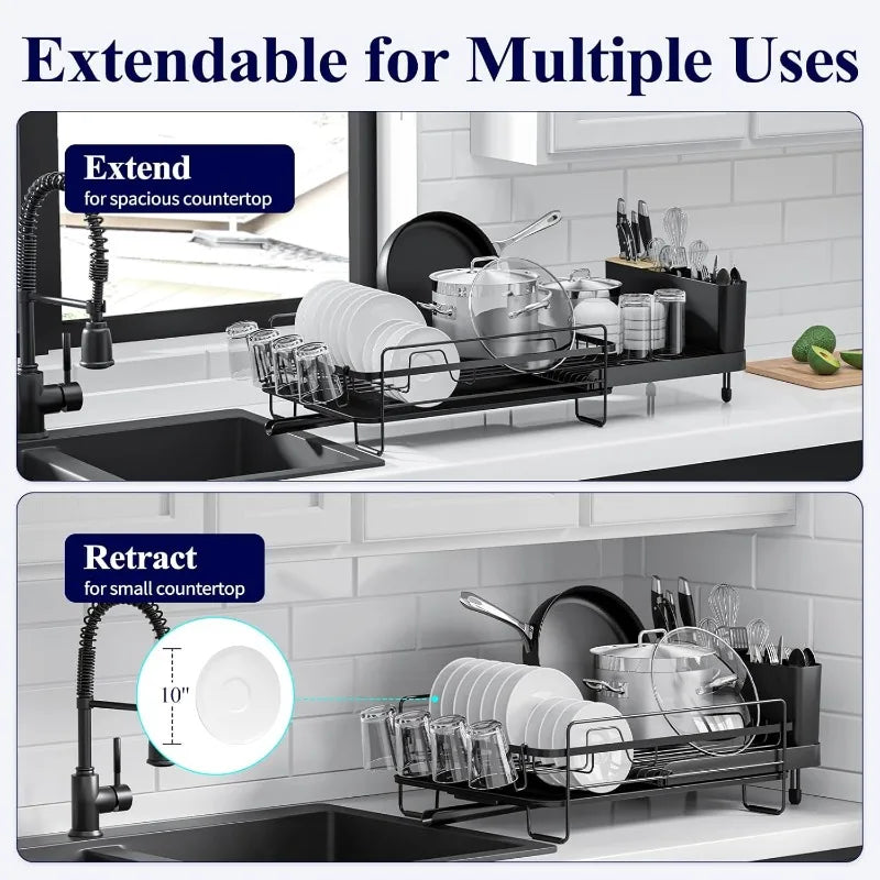 Dish Rack, Multifunctional Dish Rack for Kitchen Counter, Anti-Rust Drying Dish Rack