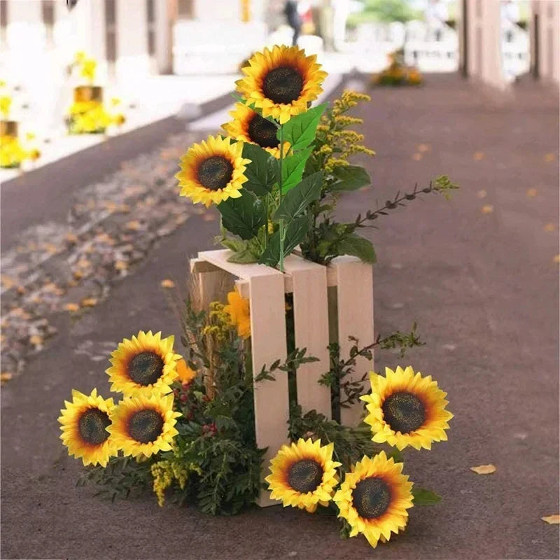 Artificial Sunflowers 18'' Long Fake Sunflowers Faux Silk Flower for Home Office Shop Fall Decorations