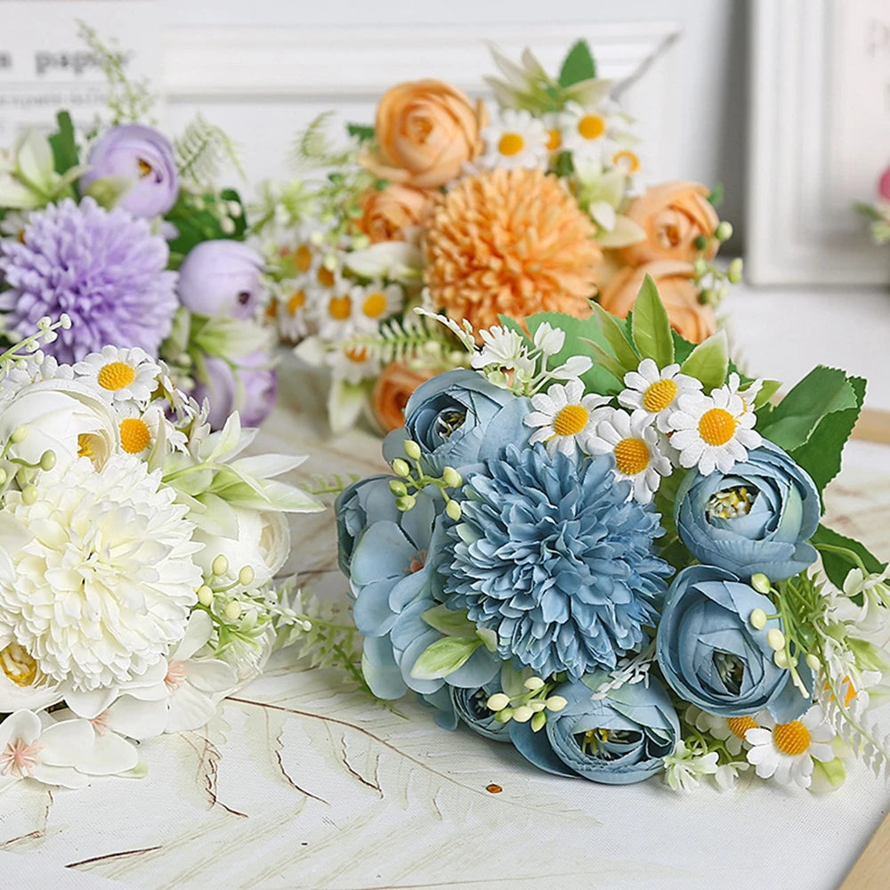1pc Artificial Flower for Decoration with 7 Fake Flowers Faux Bouquet Arrangements for Home Bridal Wedding Party Chrysanthemum