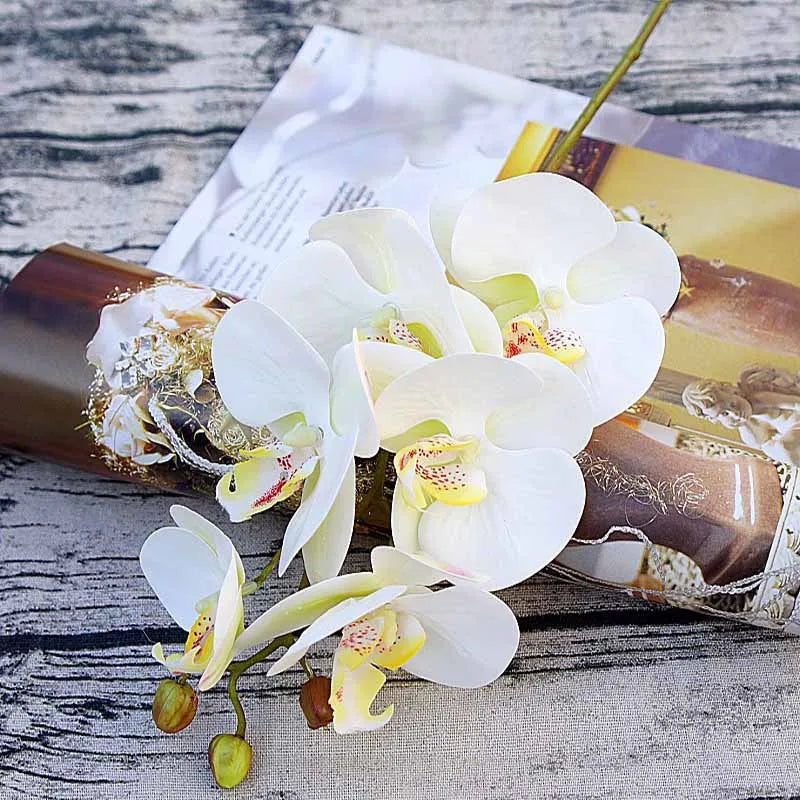 Artificial Phalaenopsis 3D Small Butterfly Orchid 6 Heads Fake Flower Home Drapery Wall Wedding Decoration Festival Diy Wreath