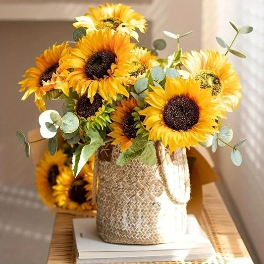 Artificial Sunflowers 18'' Long Fake Sunflowers Faux Silk Flower for Home Office Shop Fall Decorations