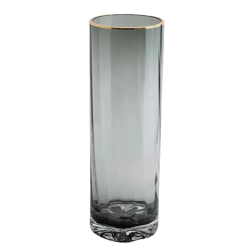 Vase, high-end straight tube, gold-plated glass vase, transparent water cured dried flower arrangement, desktop decoration