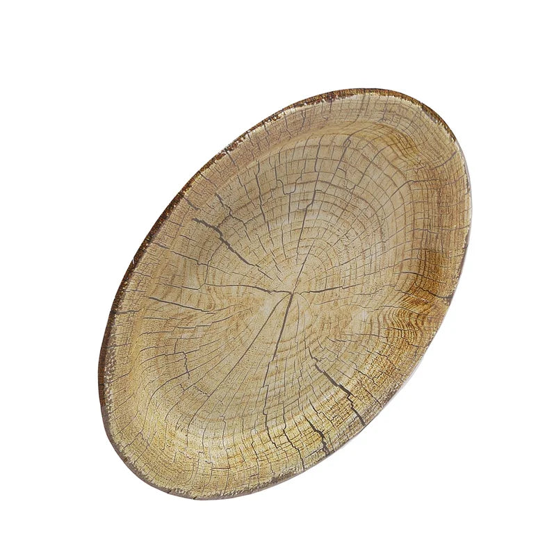 10Pcs 7/9-inch Retro Imitation Wood Grain Disposable Plate Paper Tray Birthday Party Holiday Decoration Household Tableware