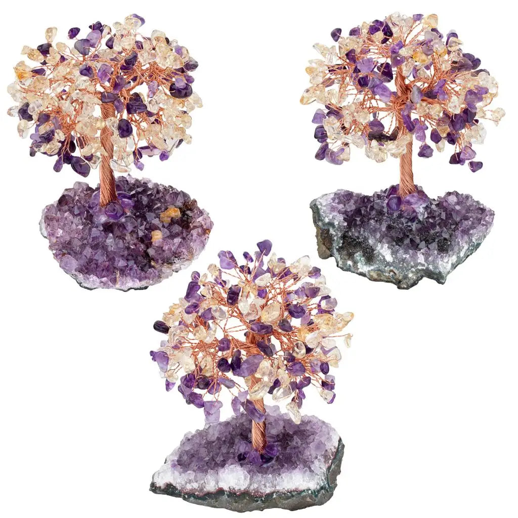 Natural Crystal Money Tree With Rough Amethyst Cluster Base For Luck Wealth Fengshui Home Decoration Desktop Ornaments