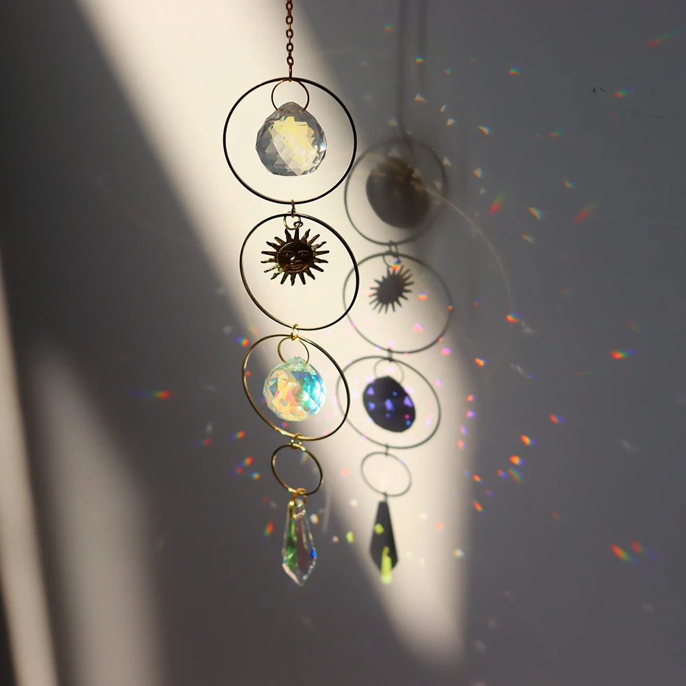 Suncatcher Crystal Wind Chime Star Moon Diamond Hanging Prisms Light Catcher Rainbow Chaser Jewelry Pendant Home Garden Decor