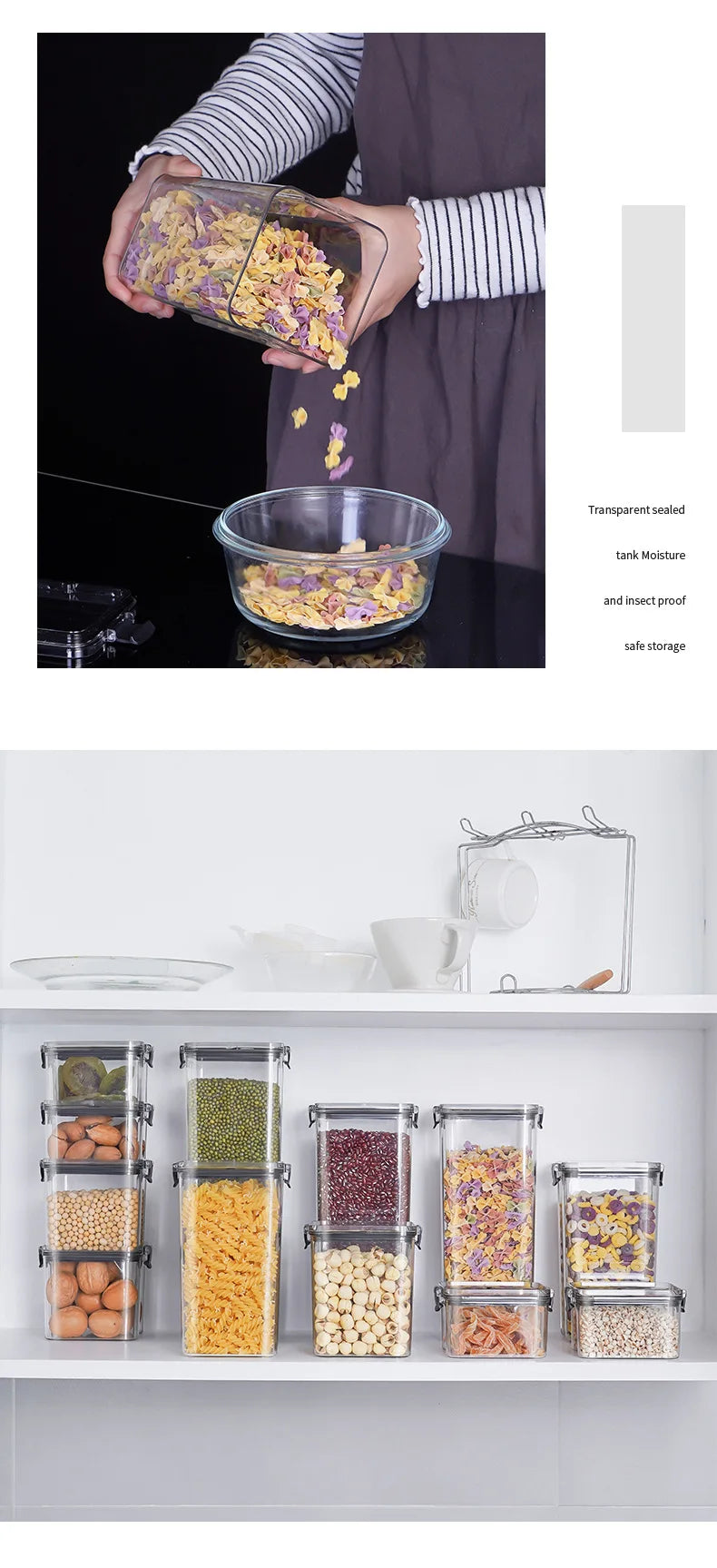 Transparent Food Storage Containers Kitchen Storage Airtight Cans Plastic Storage Boxes Stackable Food Storage Boxes