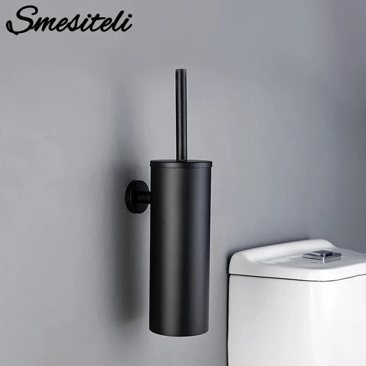 Black Toilet Brush Holder In Wall For Bathroom Set Modern Style 304 Stainless Steel Material No Dead Toilet Cleaning
