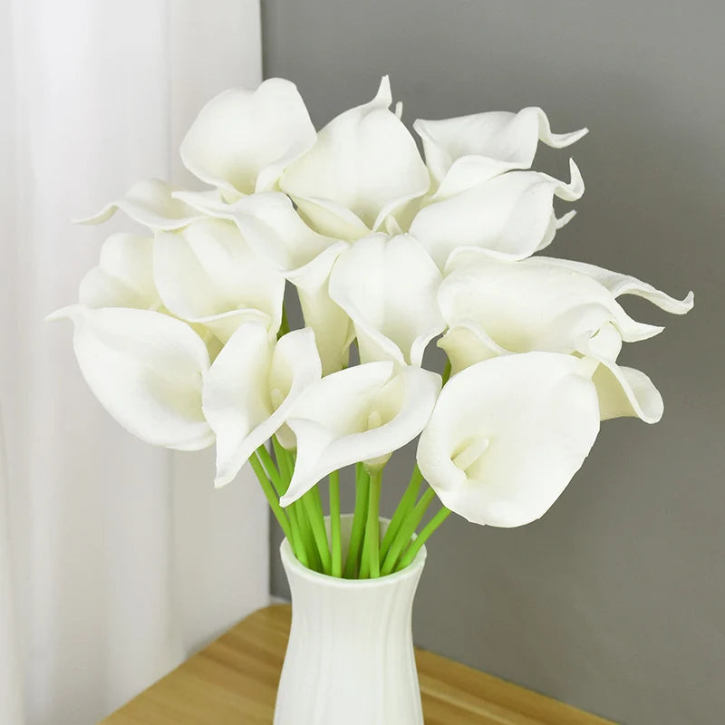 5Pcs White PU Fake Flower Artificial Real Touch Calla Lily For Wedding Bridal Bouquets Home Table Flowers Bouquet Decorations