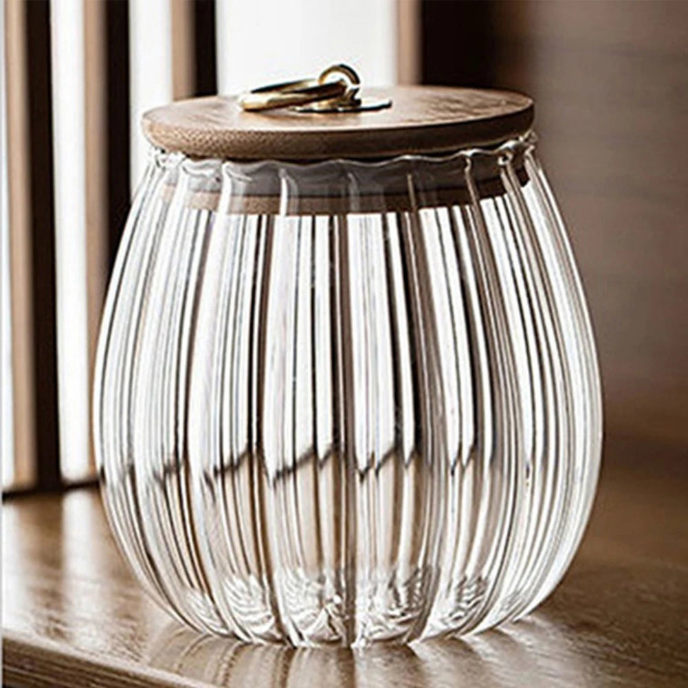 Food Container Kitchen Storage Bottles Jar Glass Airtight Canister Grains Tea Coffee Beans Grains Candy Jars Wood Lid Containers