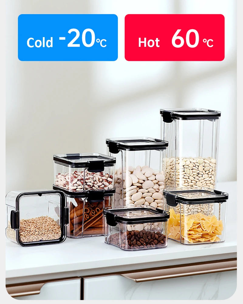 Transparent Food Storage Containers Kitchen Storage Airtight Cans Plastic Storage Boxes Stackable Food Storage Boxes