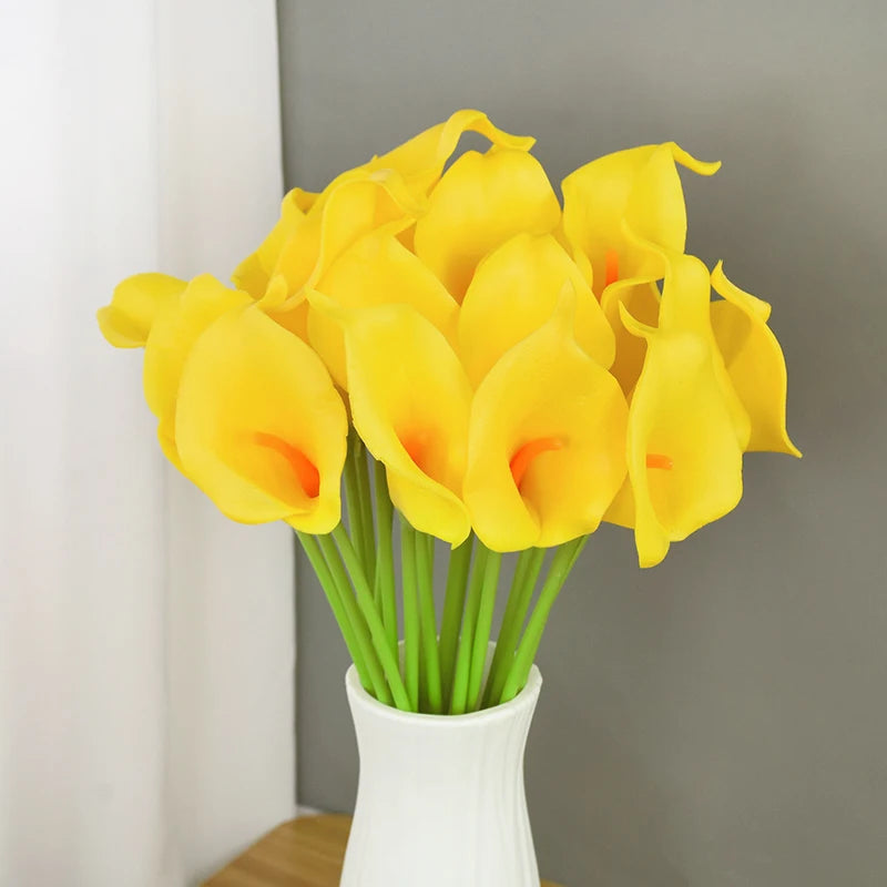 5Pcs White PU Fake Flower Artificial Real Touch Calla Lily For Wedding Bridal Bouquets Home Table Flowers Bouquet Decorations