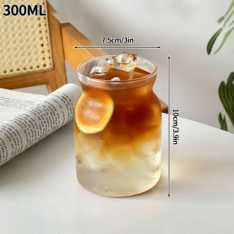 Aesthetic Glass Cup Iced Coffee Mug Drinking Glass Juice Water Bottle Bar Cocktail Glasses Cups Kitchen Drinkware Supplies