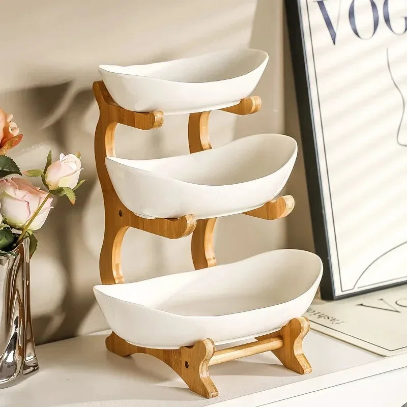 1/2/3 Layer Fruit Plate Light Luxury Plastic Wooden Snack Nuts Candy Dish Creative Salad Bowl Table Living Room Home Kitchen