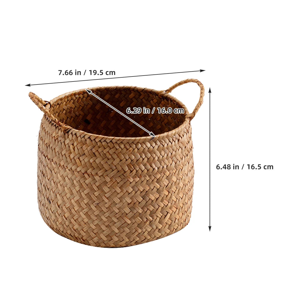 Storage Baskets Woven Sundries Small Japanese Flower Wicker Cute Organizers Brown with Handles Shopping