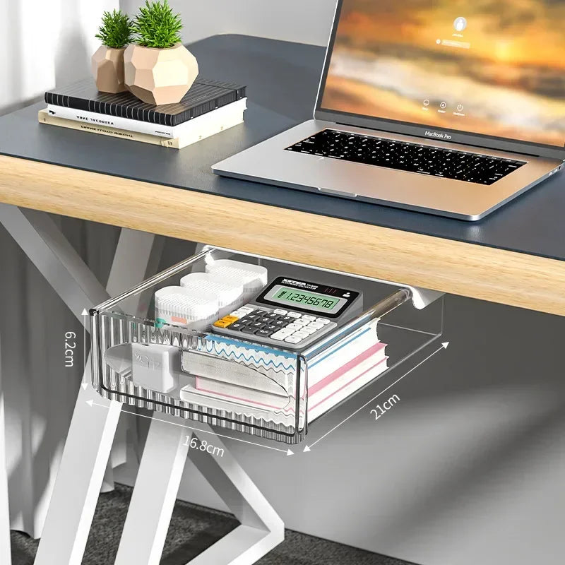 Under Desk Drawer Storage Organizer - Invisible Pull Out Shelf Box with Large Capacity, Hanging Table Shelf for Office Home