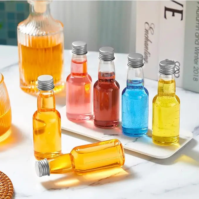 12pcs Mini Liquor Bottles Plastic Small Shot Bottles Empty Mini Alcohol Bottles Party Favors Weddings Silver/ Gold Caps  travel