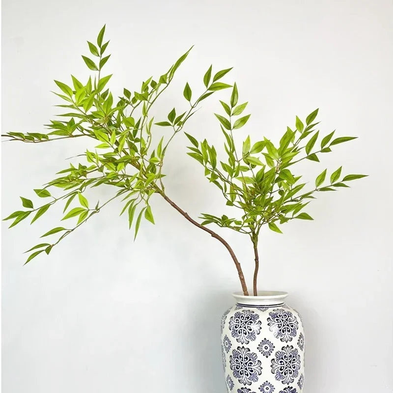 110cm 2 Forks Large Artificial Plants Fake Bamboo Tree Branch Plastic Nandina Leaves Tall Green Landscape For Home Garden Decor