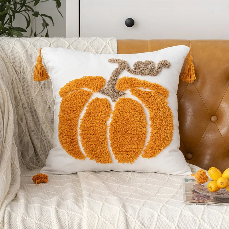 Towel Embroidery Pillow Cover Canvas Embroidered Halloween Pumpkin Cushion cover Pillow Autumn Office Throw Pillowcase
