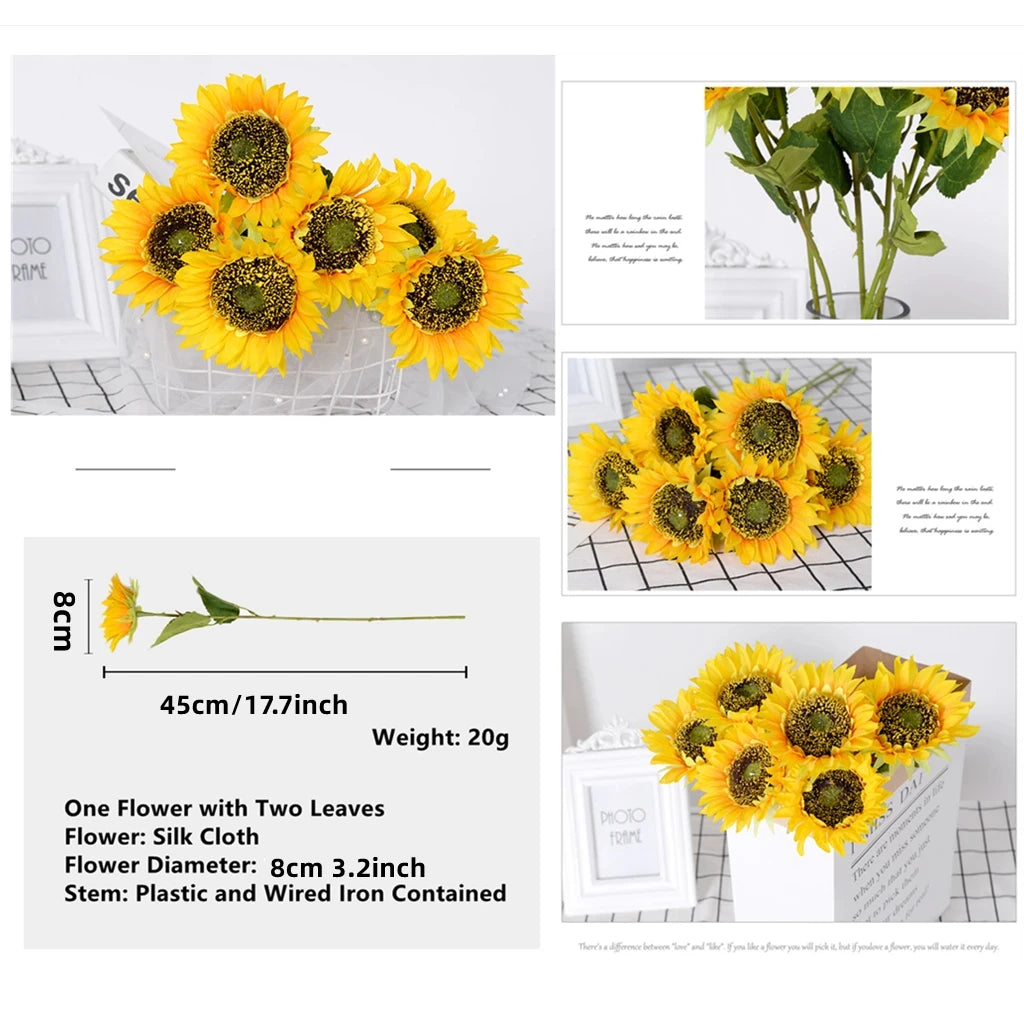 Artificial Sunflowers 18'' Long Fake Sunflowers Faux Silk Flower for Home Office Shop Fall Decorations
