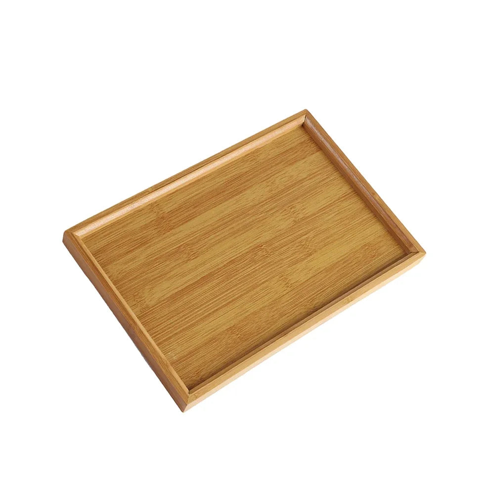 Wooden Serving Tray Bamboo Tray Carved Tea Tray Plate Tableware Stand Fruit Bread Tea Food Tray Oil Resistant Tray KitchenSupply