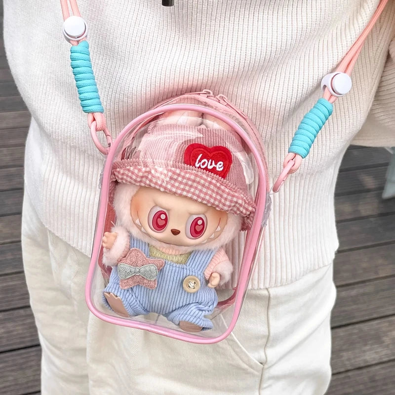 For Labubu Protect Case Labubu Sitting Party 15cm Cotton Doll Shoulder Pain Bag PVC Storage Bag Labubu(No Doll)