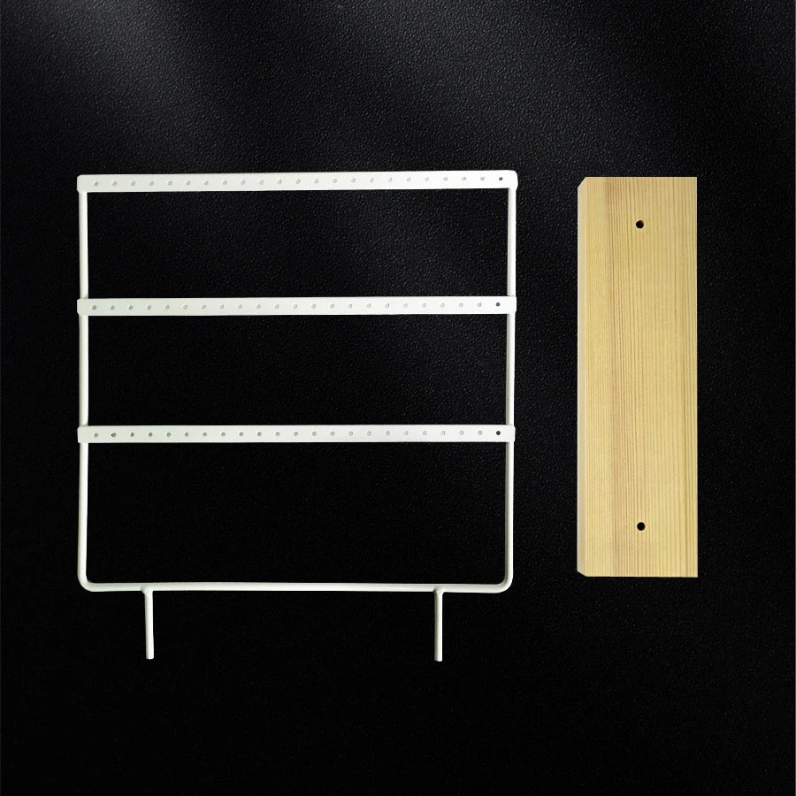 Solid Wood Base Metal Earrings Display Stand 3 Layers 69 Holes Jewelry Rack Earrings Studs Hanging Props Dresser Jewelry Storage