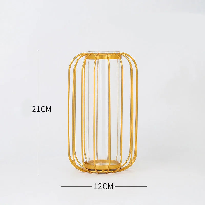 Art Aesthetic Family Decoration Flowerpot Iron Vase Rose Gold Hanging Tube Nordic Office Tabletop Flowerpot Tabletop Decoration