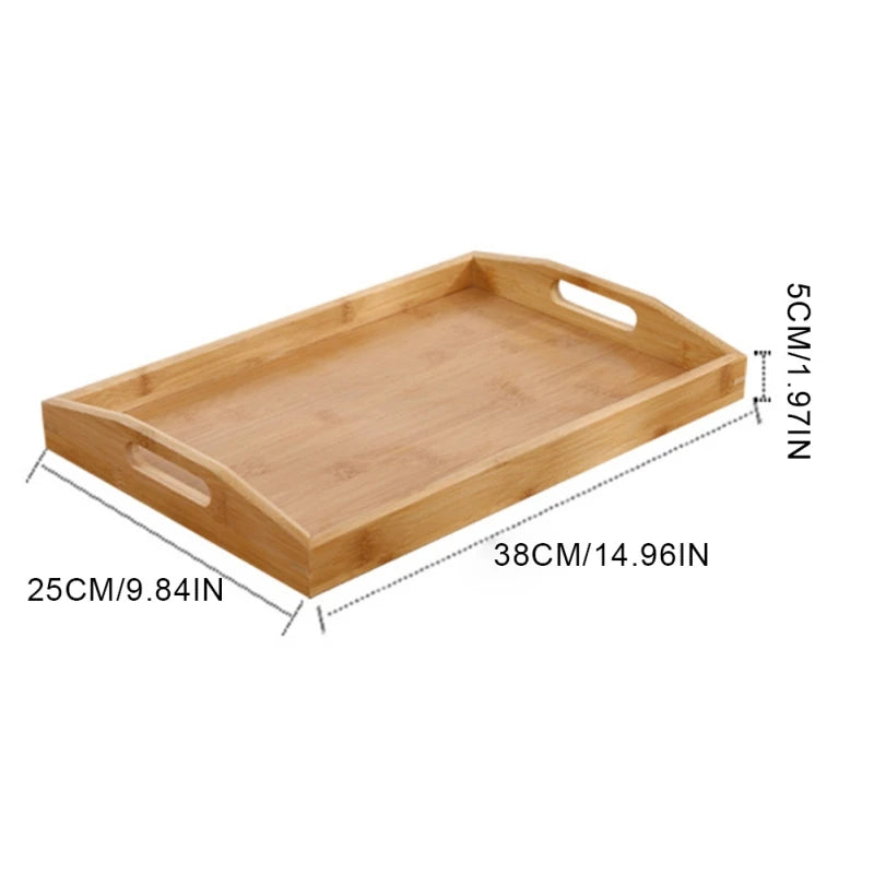 Bamboo Wooden Rectangular Tea Tray Solid Wood Tray Tea Cup Trays Stand Tray With Handle Wooden Hotel Dinner Plate Storage Tray