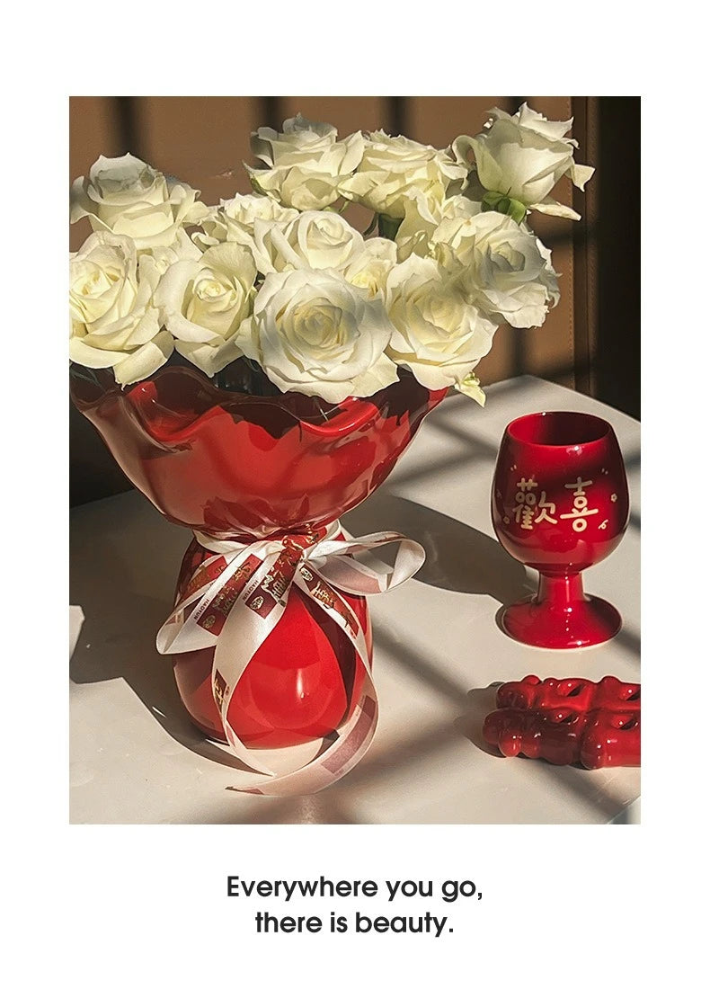 Ceramic Vase Rose Flower Shaped Vase Desk Decorati Flowers Bouquet for Home Girding Decorative Floral Vases Room Aesthetic Decor