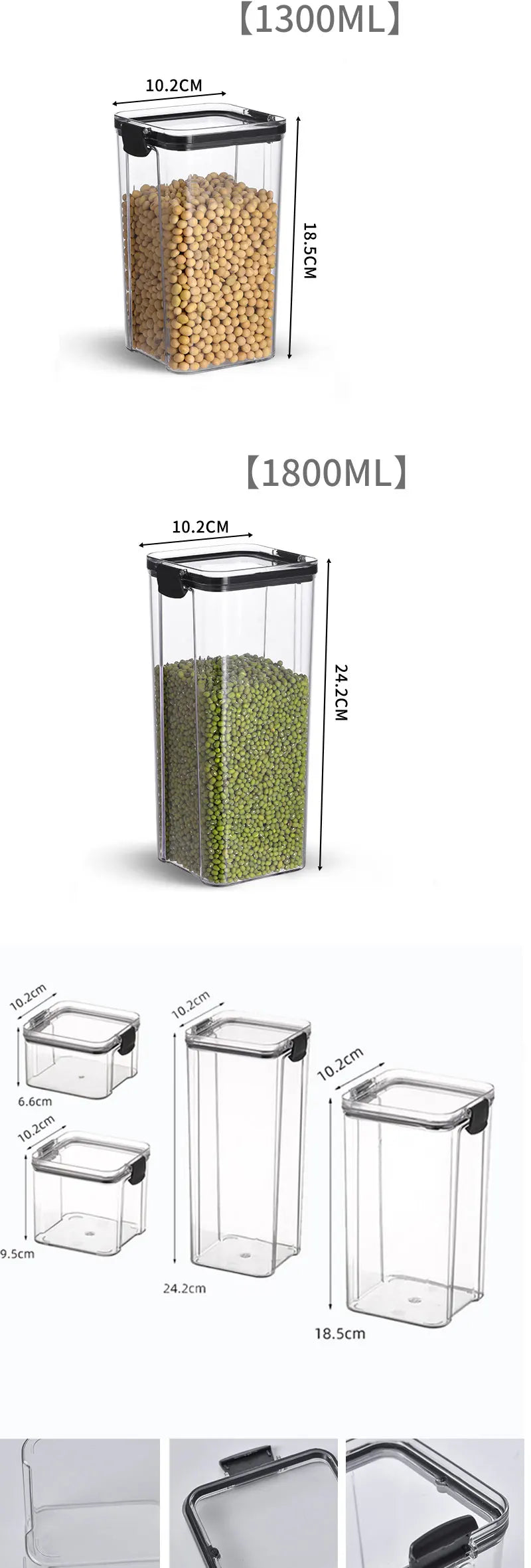 Food Storage Containers Kitchen Storage Tissue Preservation Transparent Containers Multigrain With LIDS Household Airtight Cans