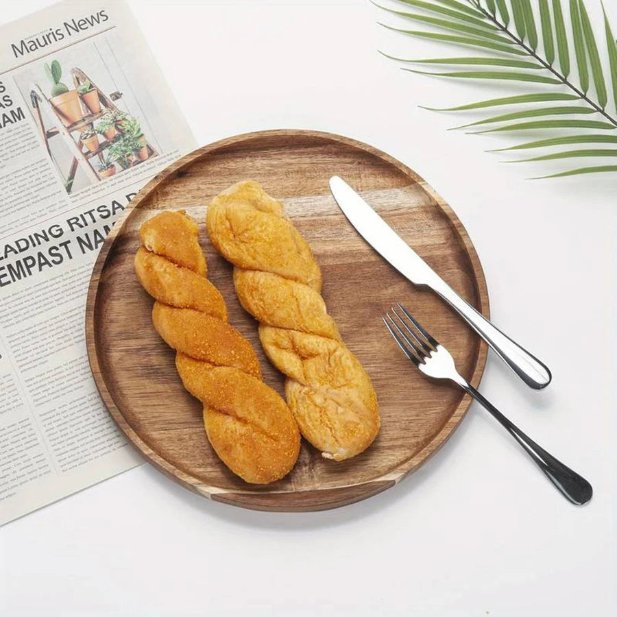 Classic circular wooden tray for kitchen restaurant serving baking dessert tray jewelry storage tray