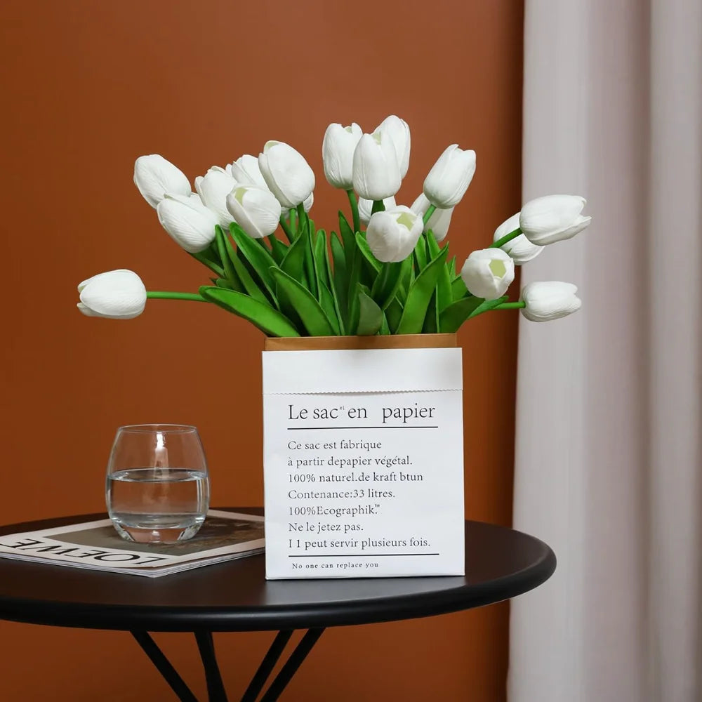 10Pcs Artificial Flowers Tulip PU Fake Flowers Bouquet Latex Real Touch Faux for Home Kitchen Wedding Ceremony Decorations