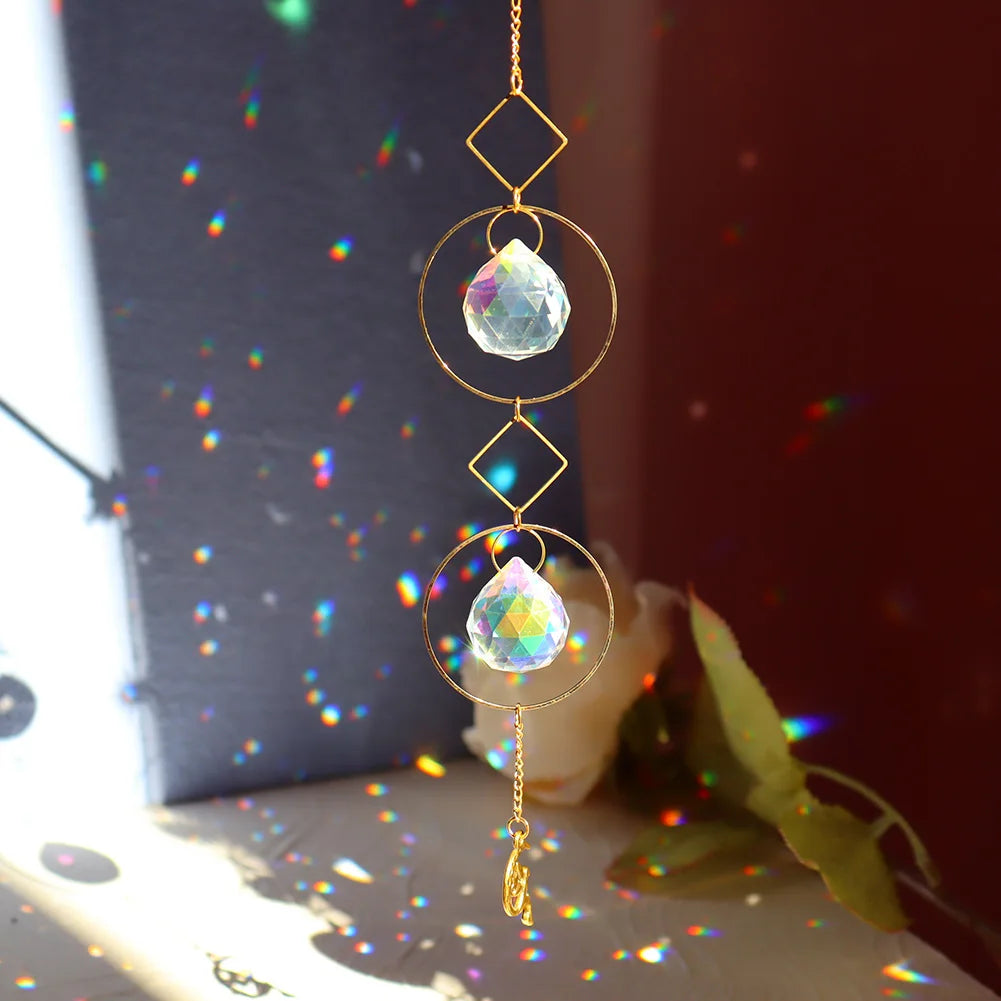 Suncatcher Crystal Wind Chime Star Moon Diamond Hanging Prisms Light Catcher Rainbow Chaser Jewelry Pendant Home Garden Decor
