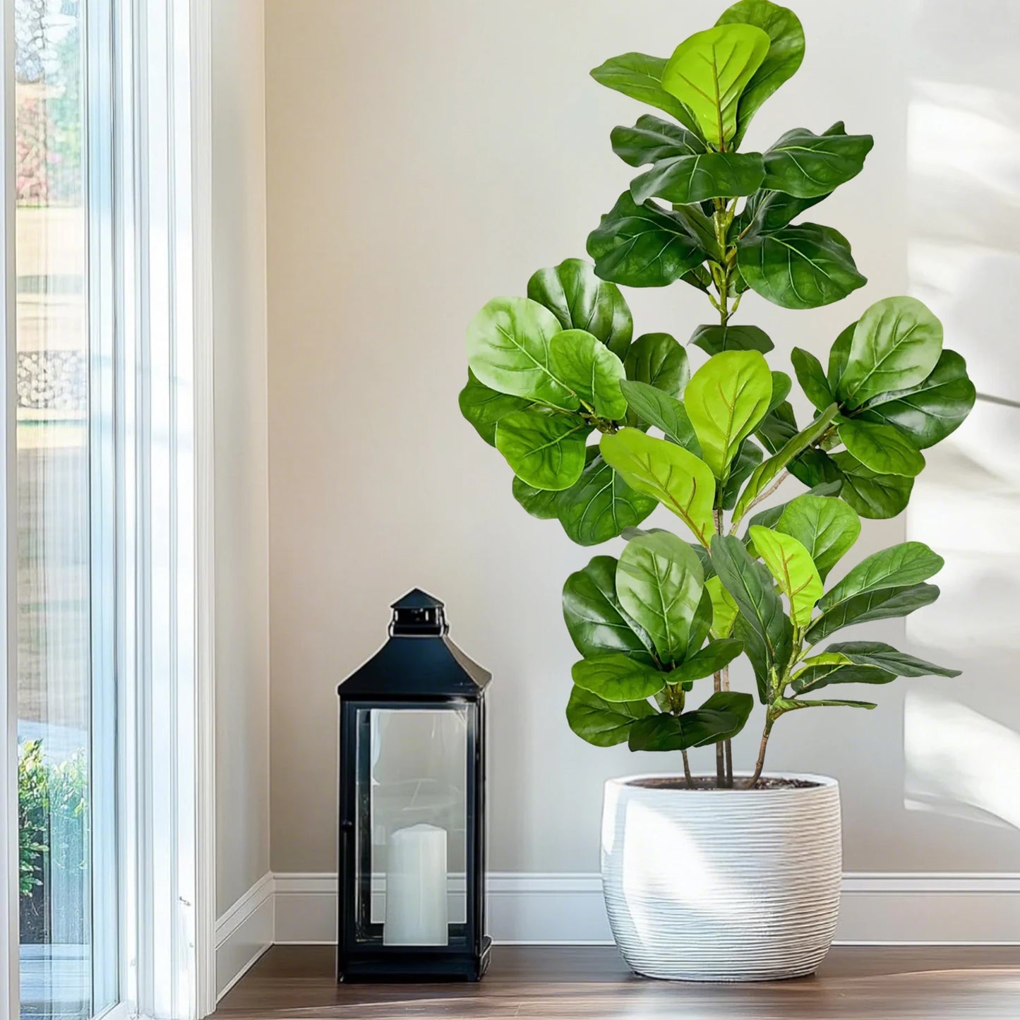 76-140（49.2in）Artificial Ficus Tree Branch Fake Lacquer Tree Plastic Banyan Plants Green Tall Palm Leaves For Home Garden Decor