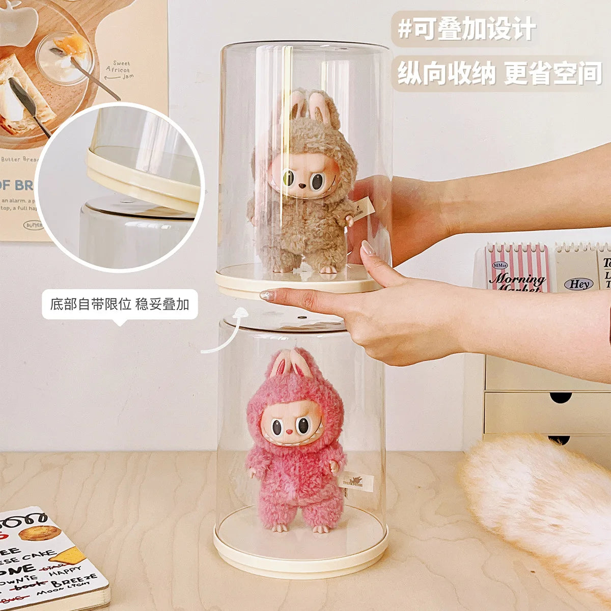 Labubu 17cm Pendant Display Box Rotary Acrylic Transparent Box Labubu Plush Doll Hand Blind Box Storage Display Rack Gift