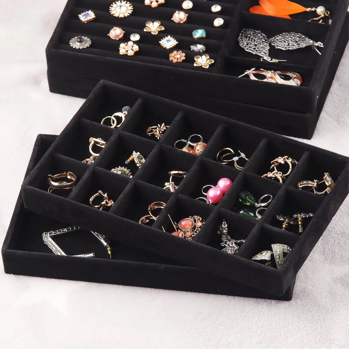 4pcs Hot Sales Fashion Portable Velvet Jewelry Ring Jewelry Display Organizer Box Tray Holder Earring Jewelry Storage
