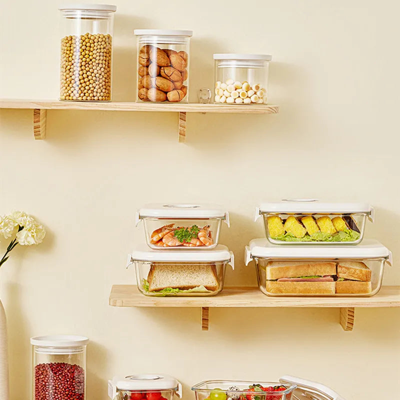 Vacuum Glass Sealed Canister Fresh-keeping Box Refrigerator Food Storage Containers Drainable Kitchen Organizers Fruit Tank
