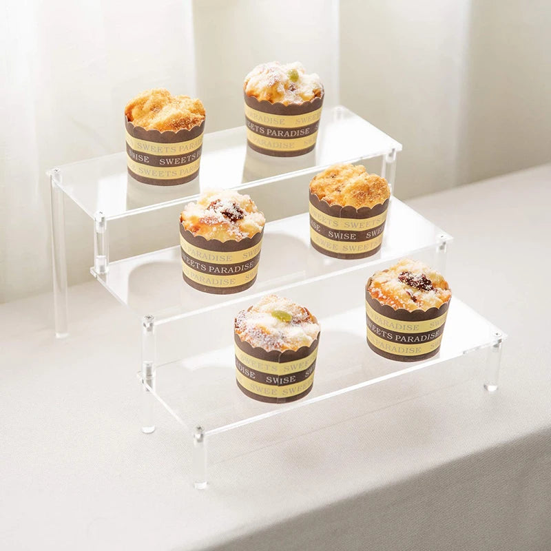 1-3 Tier Acrylic Display Stand Mini Doll Storage Rack Model Figurine Display Stand Transparent Ladder Makeup Organization Shelf