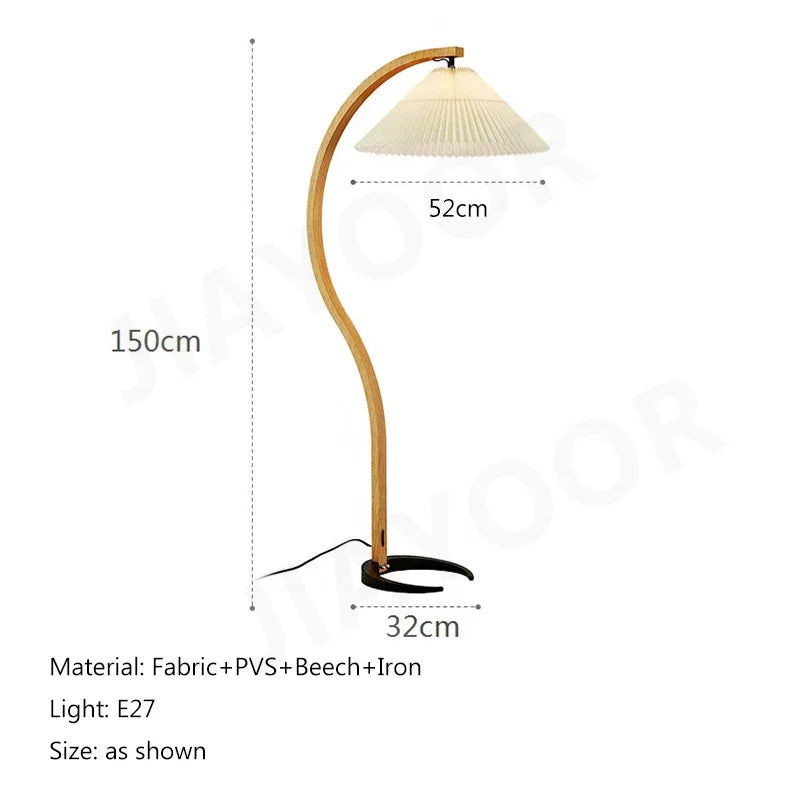 Room Decoration Floor Lamp Atmosphere Living Room High-End Feeling Bedroom Study Pleated Solid Wood Antique Standing Table Lamp
