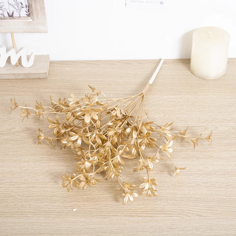 Artificial Plant Gold Fake Flower Plastic Grass Home Christmas Wedding Decorations Arrangement Faux Plant Party Vase Accessories