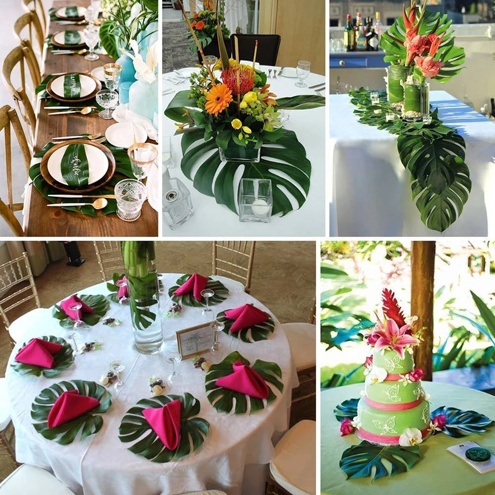 Artificial Tropical Palm Leaves Safari Jungle Decorations Hawaiian Luau Party Leaf Home Table Decor Wedding Birthday Fake Plants
