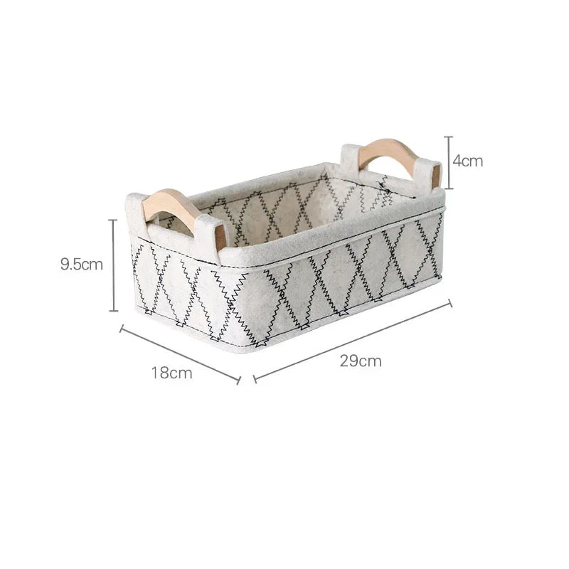 Felt Storage Basket Desk Organizer Toy Basket Storage Bins Makeup Organizer Basket Desktop Wooden Handle Storage Organizer Box